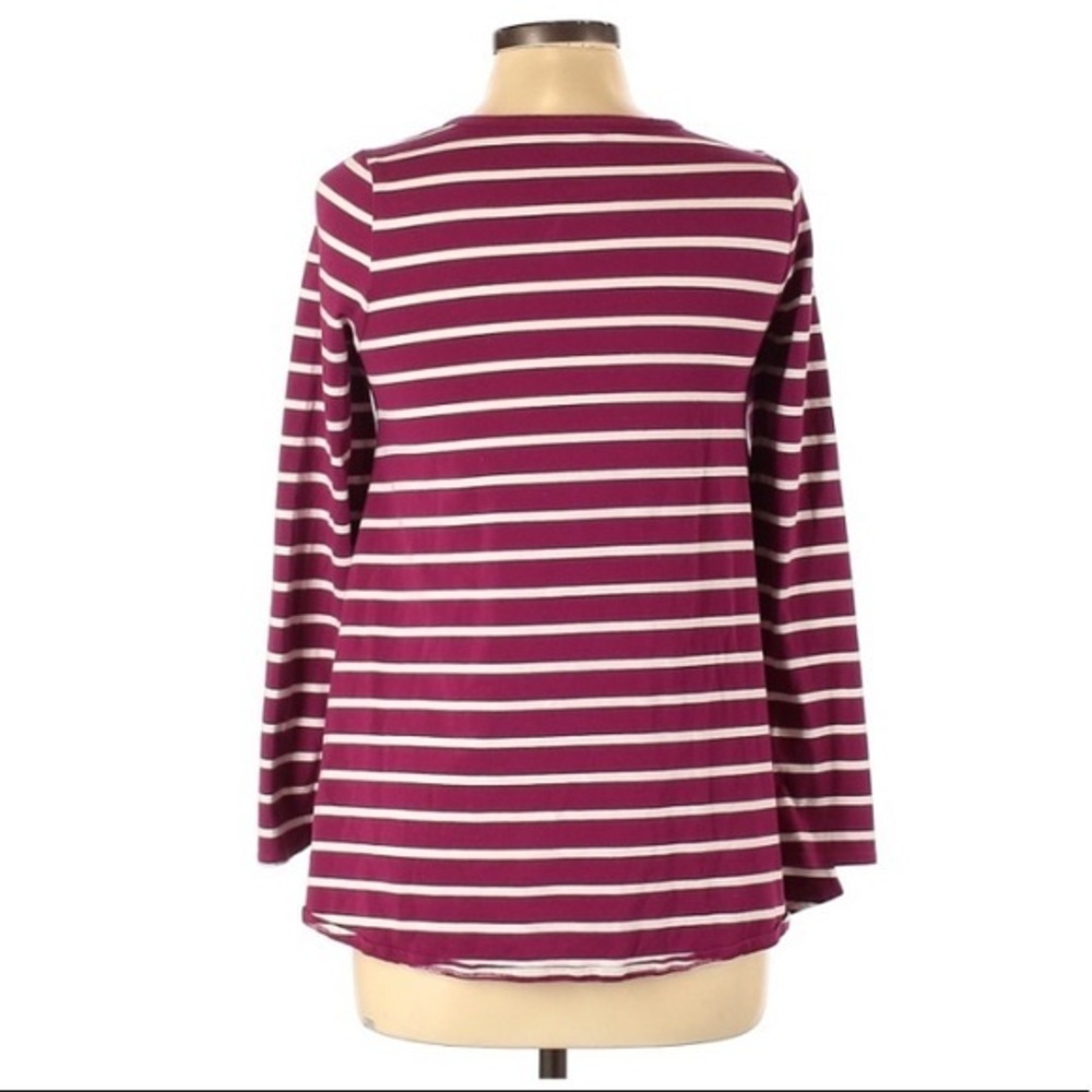 Lands’ End L raspberry pink/white stripe buttoned A line long sleeve top - Picture 3 of 6
